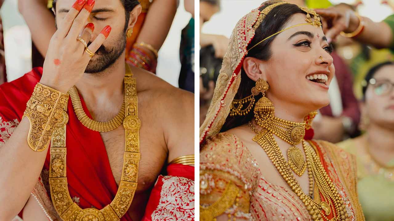 Vijay Deverakonda wearing traditional dhoti and jewellery at wedding