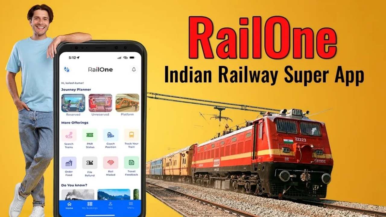 RailOne app interface for Indian Railways ticket booking