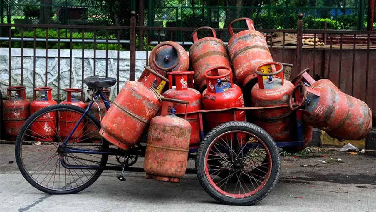 LPG gas cylinders stacked for distribution before price revision