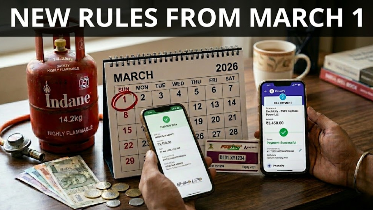 LPG cylinder railway ticket app and UPI payment concept image for financial rule change