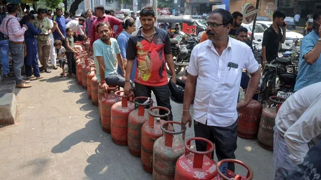 LPG gas cylinder crisis customers waiting in line